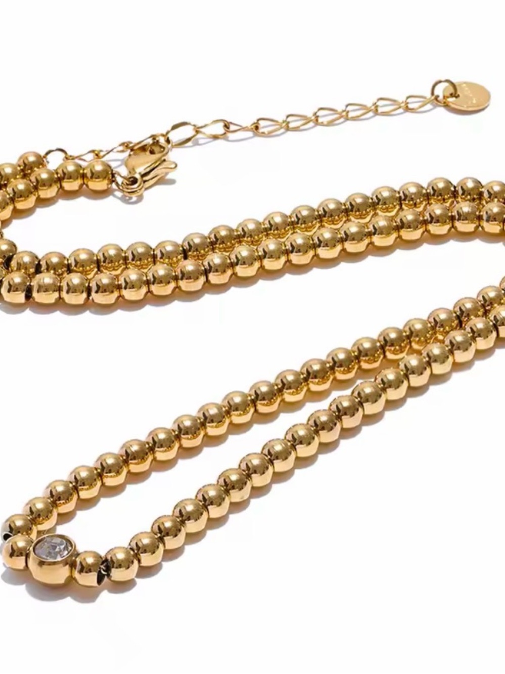 Gold tone Beaded Necklace with Clear Crystal - Picture 5 of 8